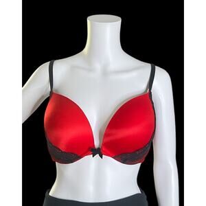 Victoria's Secret Very Sexy Push Up Bra 38D Red With Black Lace Beaded Satin